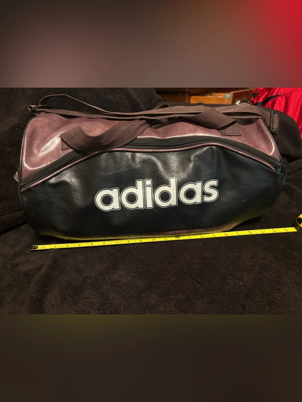 Adidas vintage 80s leather duffle bag 20”L x 10”W x 10”H Fair condition